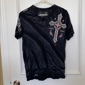 AFFLICTION CHAOS T SHIRT NAVY BLACK MEDIUM 😎